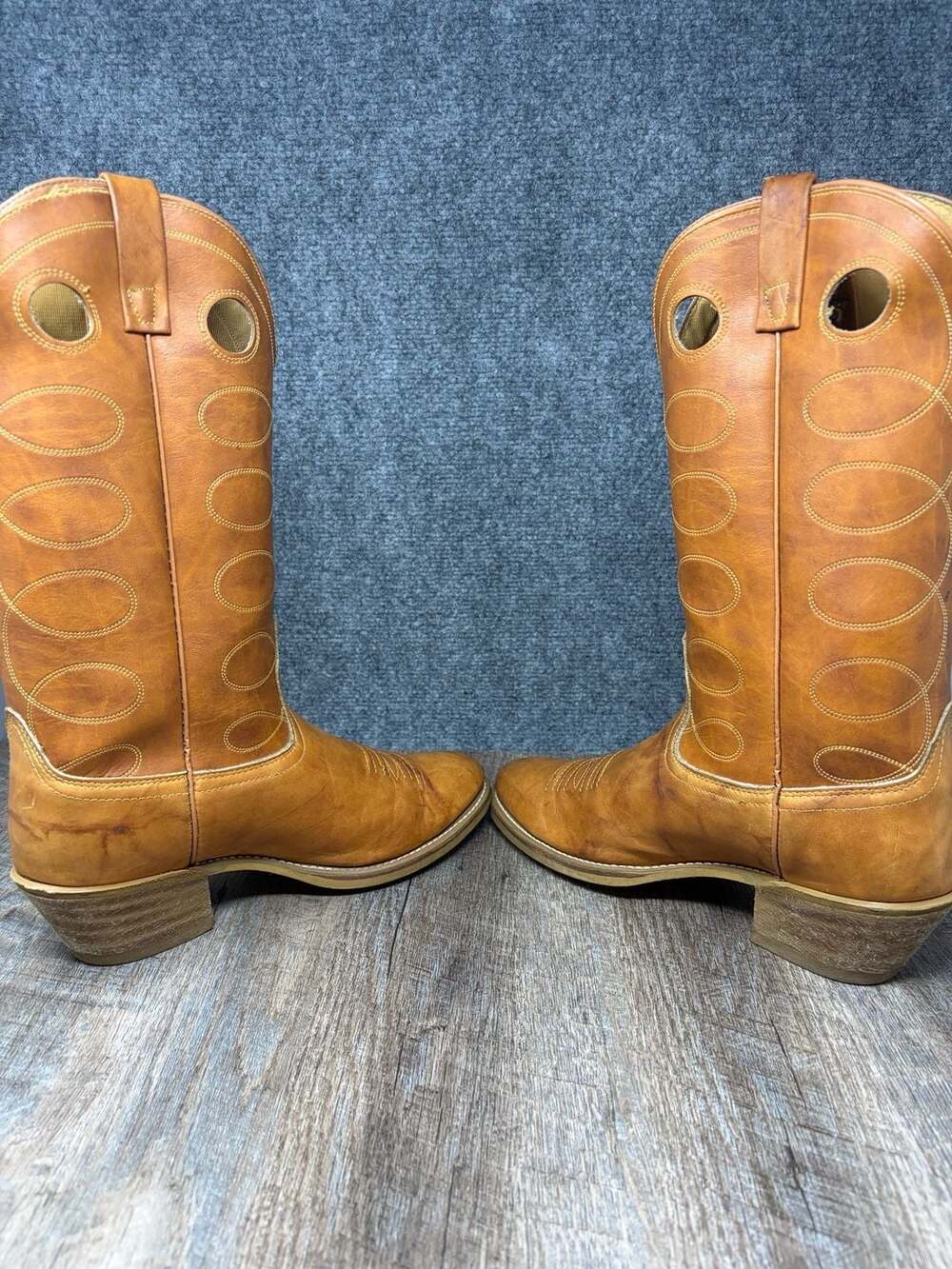 Vintage Acme Cowboy Western Mens 10 D Boots Tan Brown marbled leather USA MADE - Picture 8 of 16